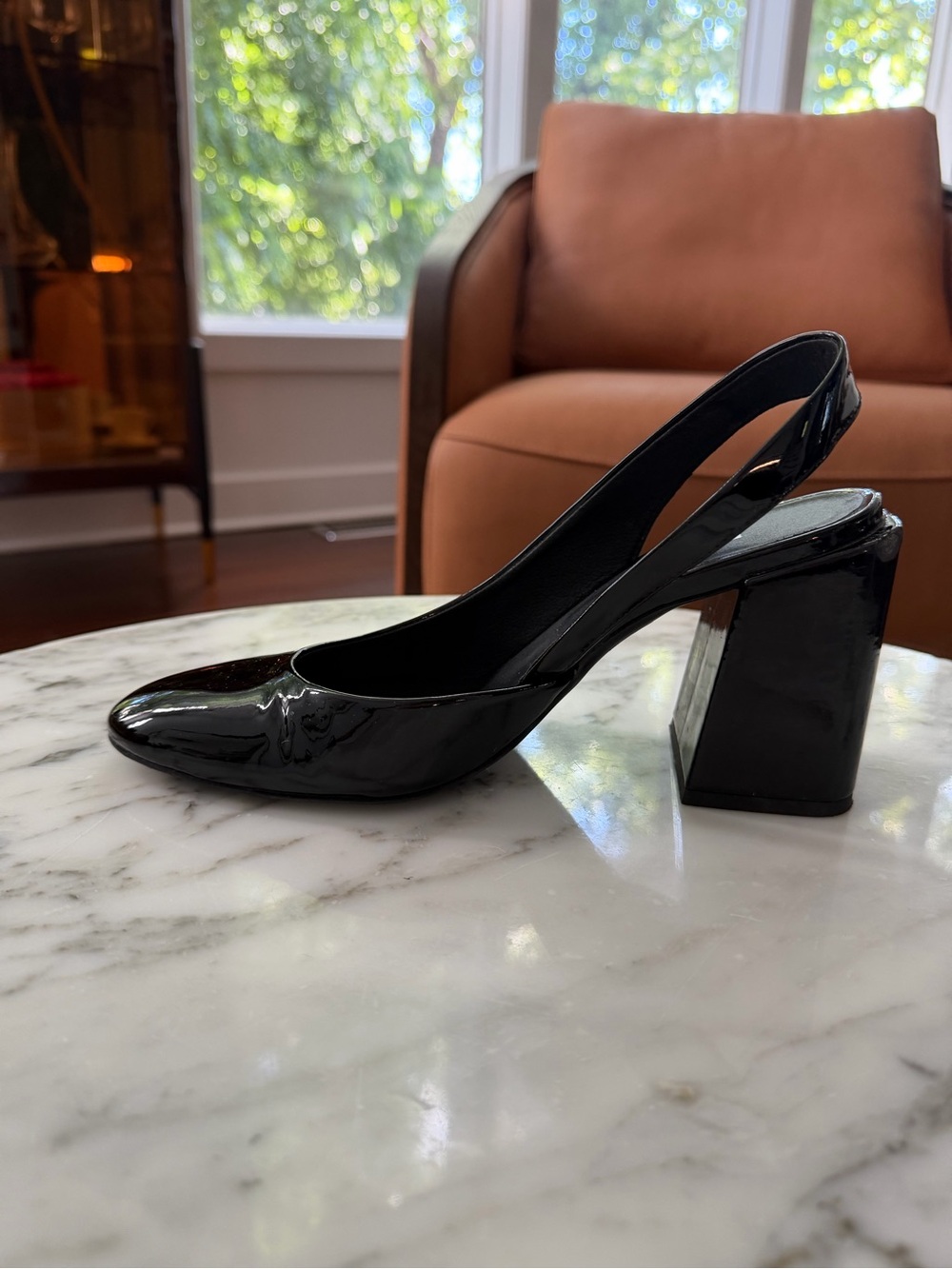 Furla Black Patent Slingback Block Heel. Size 37.5